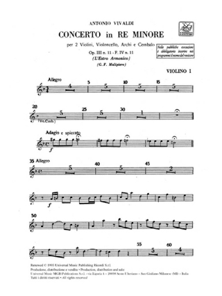 Concerto en ré min. - F. 4 n° 11 - Matériel - VIVALDI - Partition